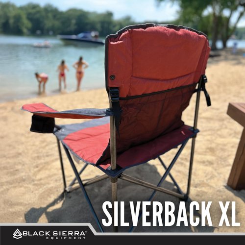 Black Sierra Oversize XL Camping Chair Supports 500 lbs, Padded Folding Outdoor Chair w/ 2 Cupholders and Carrybag, Heavy Duty Portable Collapsible Camp Chair Perfect for Sports, RV, Lawn, Beach