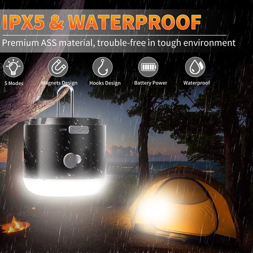 LED Camping Lantern Rechargeable 800LM, 3000m-Ah Up to 80H Running Time Camping Tent Light, with Fan, 4 Light Modes, Misting Feature & Magnetic Base, for Outdoor Camping, Power Outages