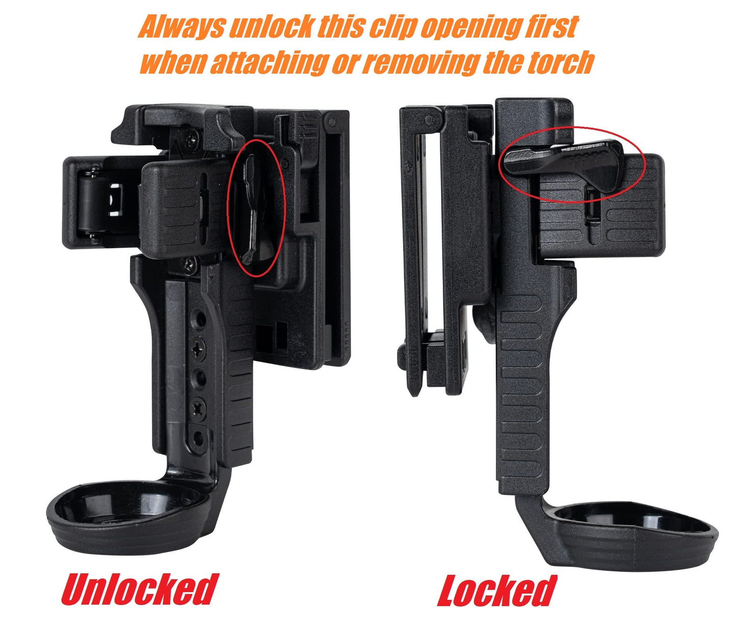 TACNEX Quick Release Flashlight Holder w/MOLLE Vest Clip Tactical Torch Holster Carrier Rotatable Light Carry Case Stand fit 1"-1.25" Diameter Flashlight for Police Leo Security Military Patrol
