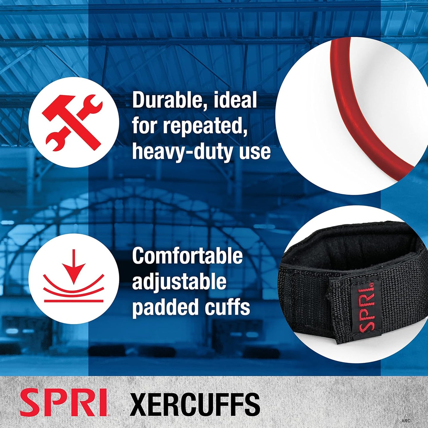 SPRI Xercuff Leg Resistance Band Exercise Cord with Non-Slip Padded Ankle Cuffs (All Bands Sold Separately) Portable for the Gym or At Home Workout Equipment