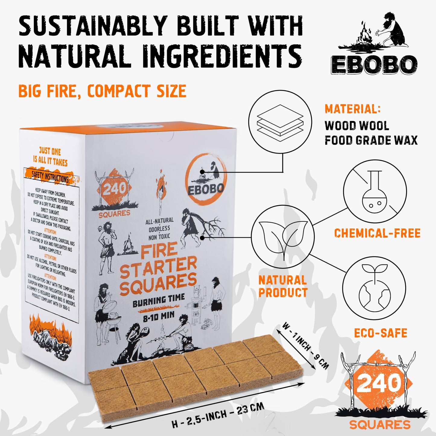240 pcs Fire Starter Cubes ā Natural Wax-Based, Odorless & Non-Toxic ā Quick Ignition for BBQ Grill, Fireplace, Wood Stove, Fire Pit & Camping ā Easy, Mess-Free Lighting