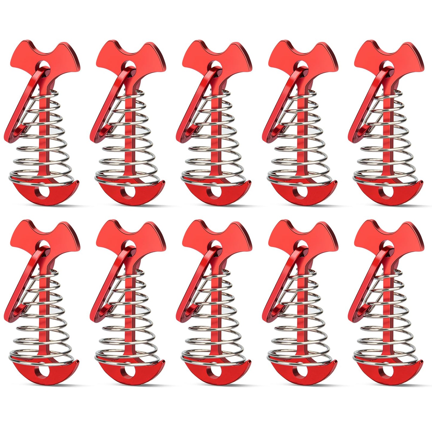 10pcs Deck Peg Deck Anchors with Carabiners, Aluminium Tie Down Tent Stakes,Rope Tightener with Spring Buckle Fishbone Anchor Pegs with Spring Buckle for Outdoor Camping Hiking