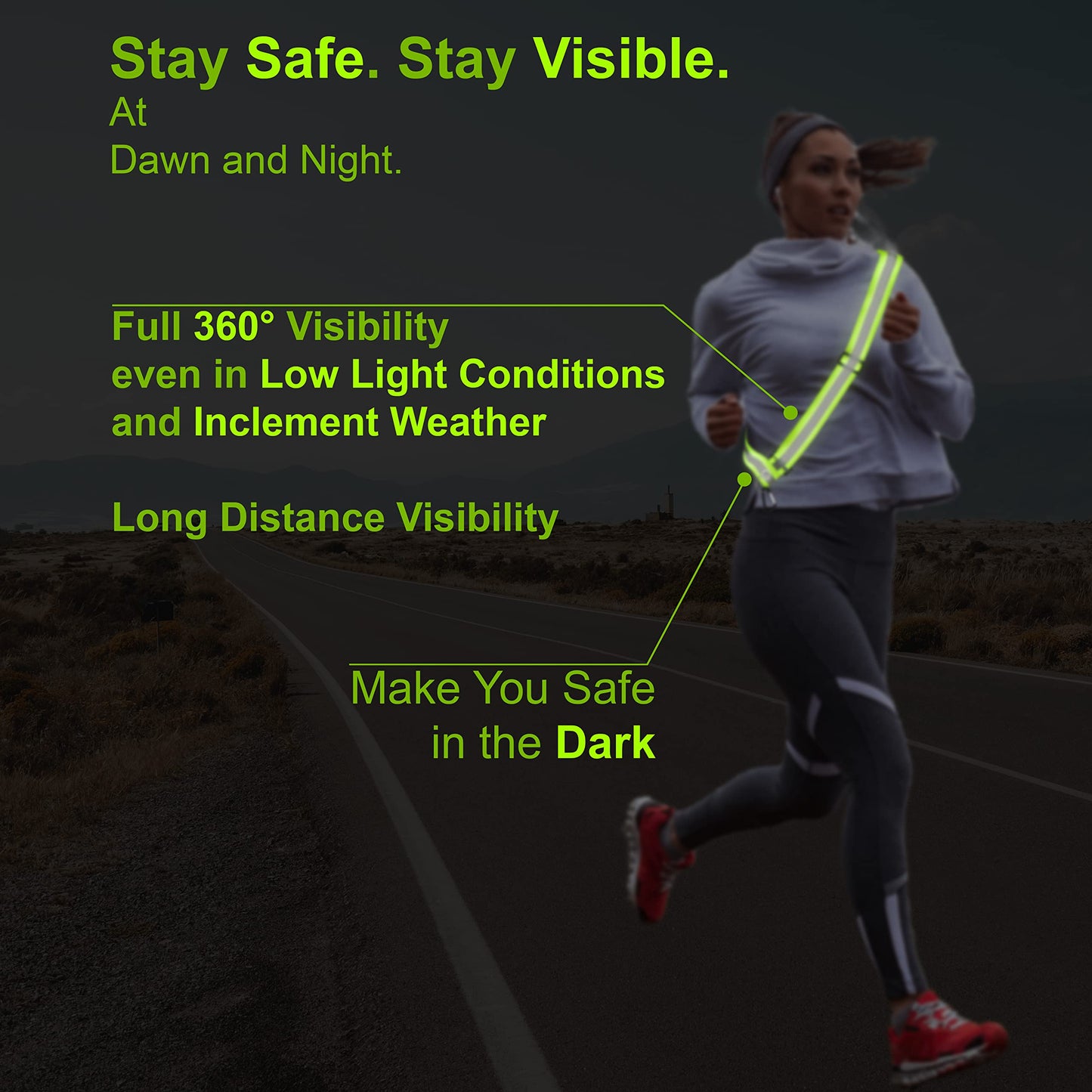 HiVisible Bulk 10 Pack - Safety Reflective Sash for Walking at Night Adjustable Safety Sash for Men Women Kids Reflective Belt Sash for Running Walking Biking