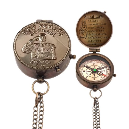 Scout Compass Gift Boys - Engraved Scout Oath Compass in Leather Box Boy Scout Always Prepared Camping Orienteering Compass, Hiking Backpacking Compass Gift