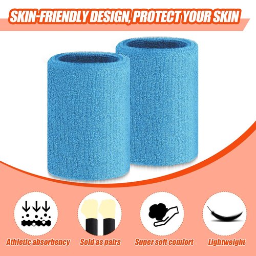 Wettarn 6 Pcs 4 Inch Cotton Sport Wristbands - Tennis, Basketball - Neon Pink, Neon Green, Sky Blue - For Grips, Gymnastics, Workout - Unisex, Athletes, Fitness Enthusiasts
