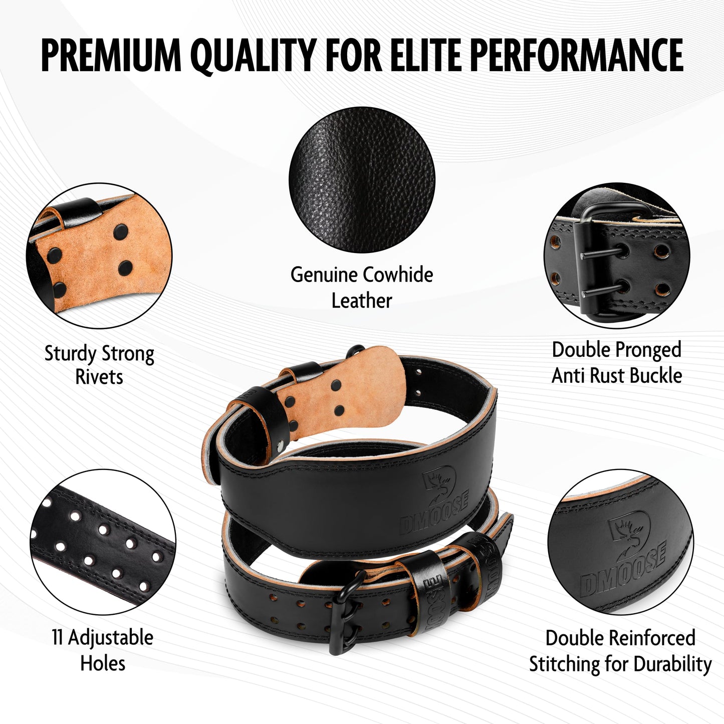 DMoose weight belt - Squat and weightlifting belts - 7MM Premium Cushioned Lumbar Support - Genuine Leather, Adjustable, Comfortable belt lifting 4" Black L