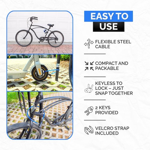 DocksLocks Bike Cable Lock Set with Key Lock, Mounting Bracket, Portable and Compact Anti-Theft Security for Bikes, Scooters and More 2ft