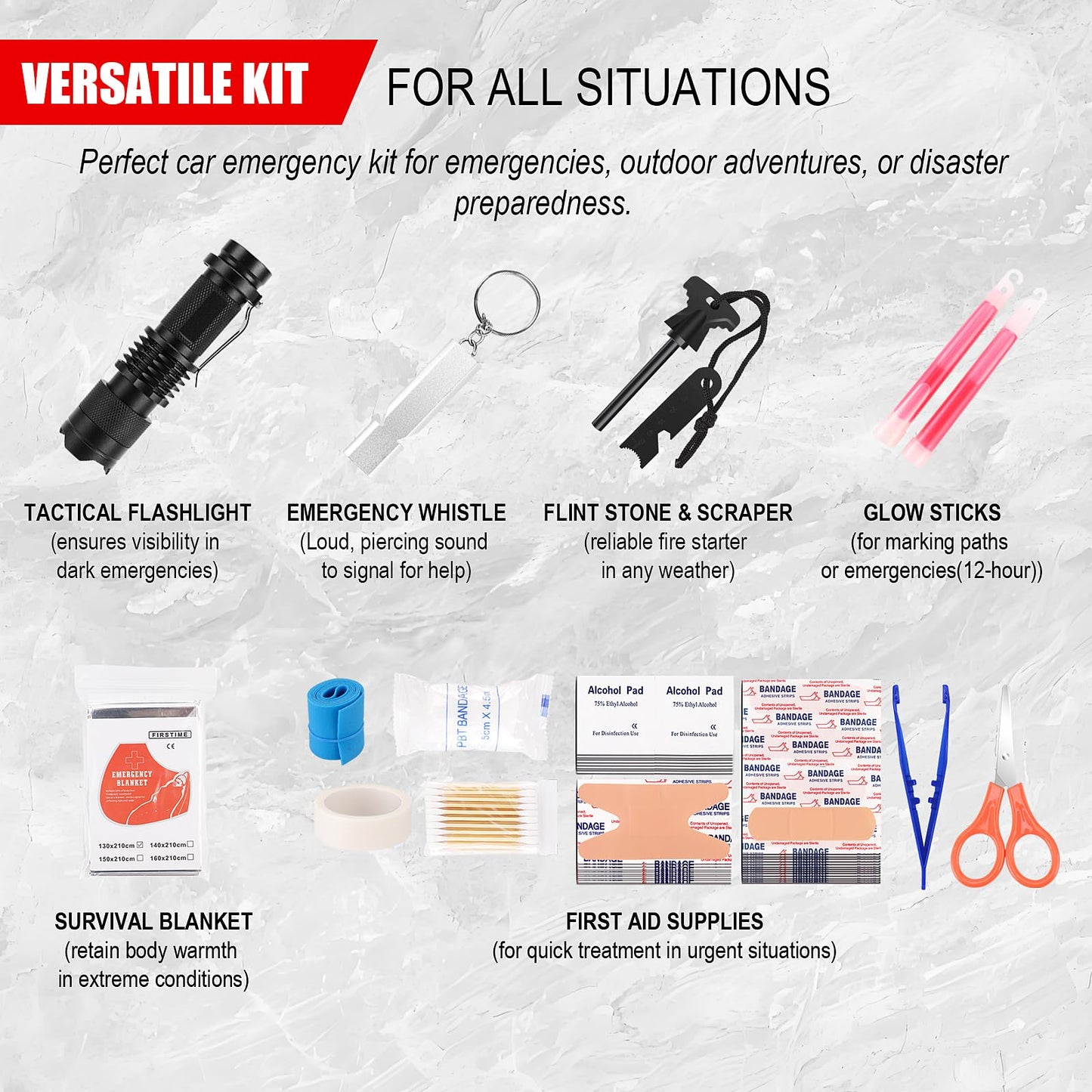 146Pcs Survival First Aid Kit, Car Emergency Trauma Kit with Military Grade Survival Tools, Medical Supplies & Fishing Gear, for Camping, Travel, Earthquake, Gifts for Men & Women Outdoor Adventures