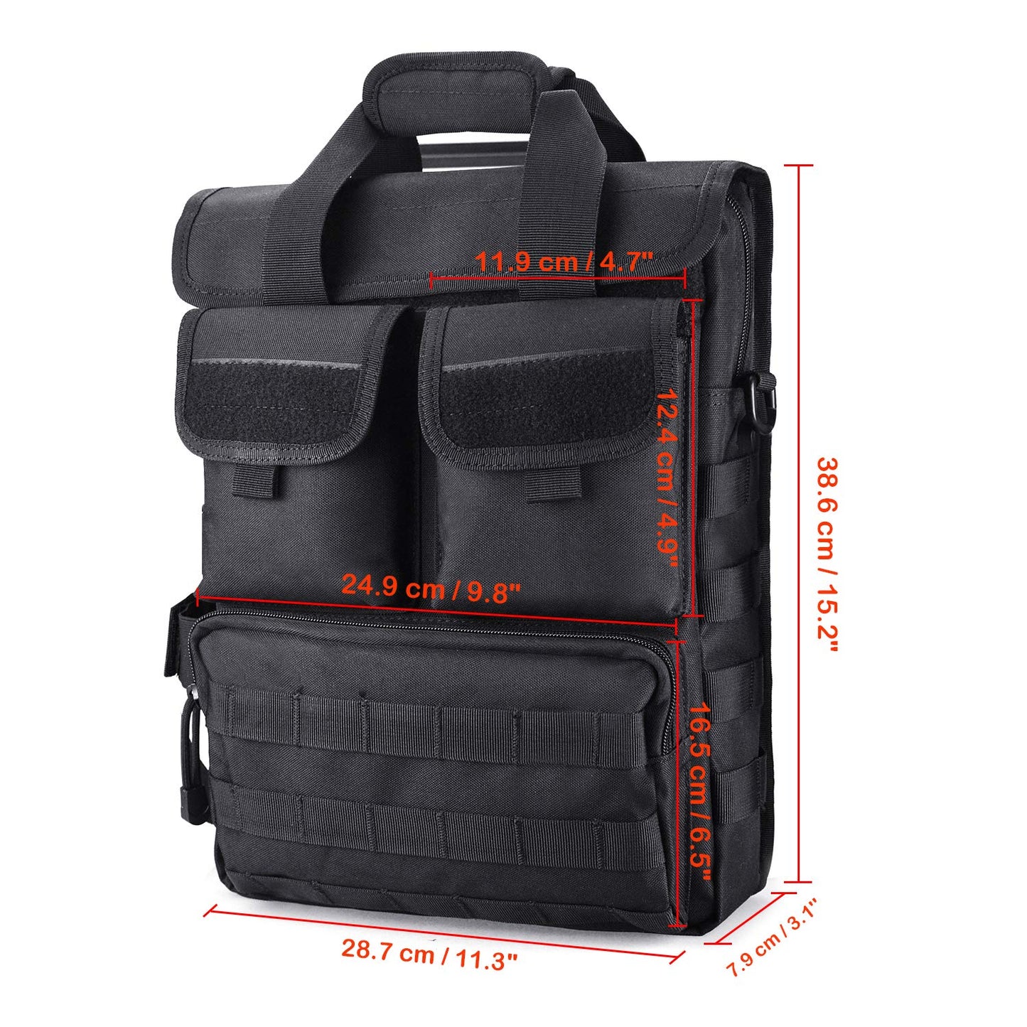 FRTKK Tactical Messenger Bag Military MOLLE Sling Shoulder Pack Briefcase Laptop Assault Gear Handbags Utility Carry Satchel (Black, 15.6 inch)
