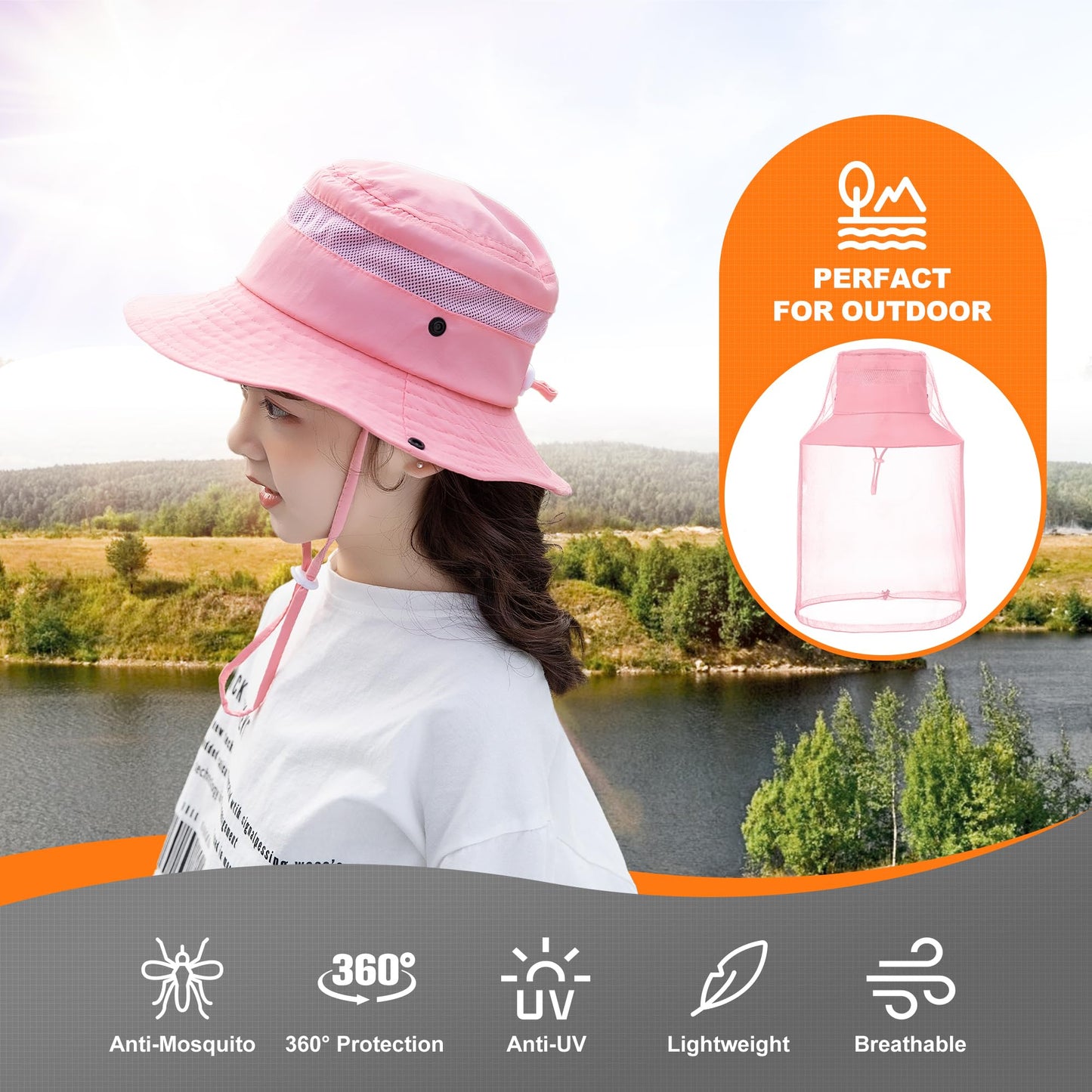 Kids Mosquito Head Net Hat - Bug Cap UPF 50+ Sun Protection for Beekeeping Garden Fishing