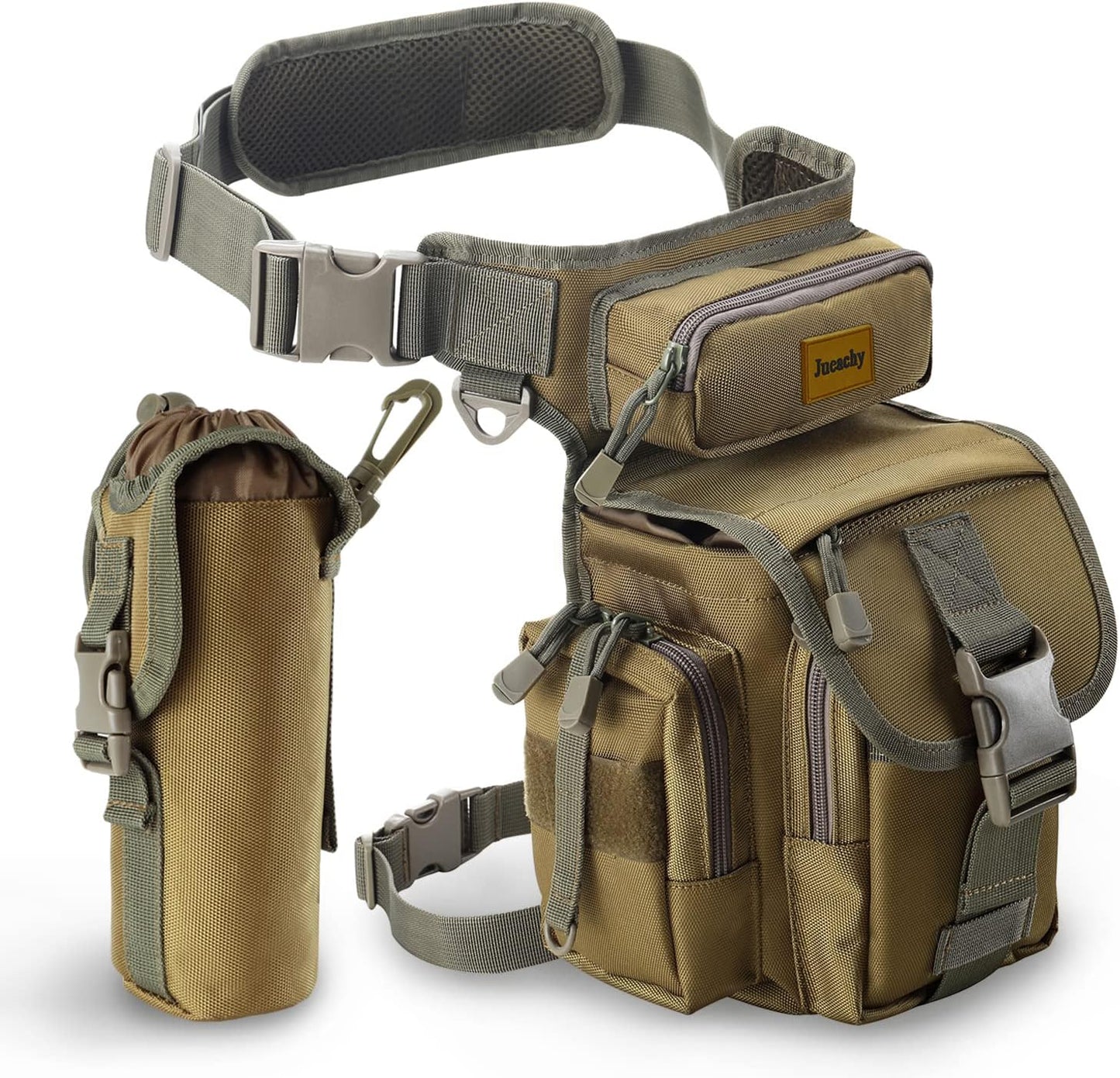 Jueachy Drop Leg Bag for Men Tactical Metal Detecting Thigh Pack with Water Bottle Pouch