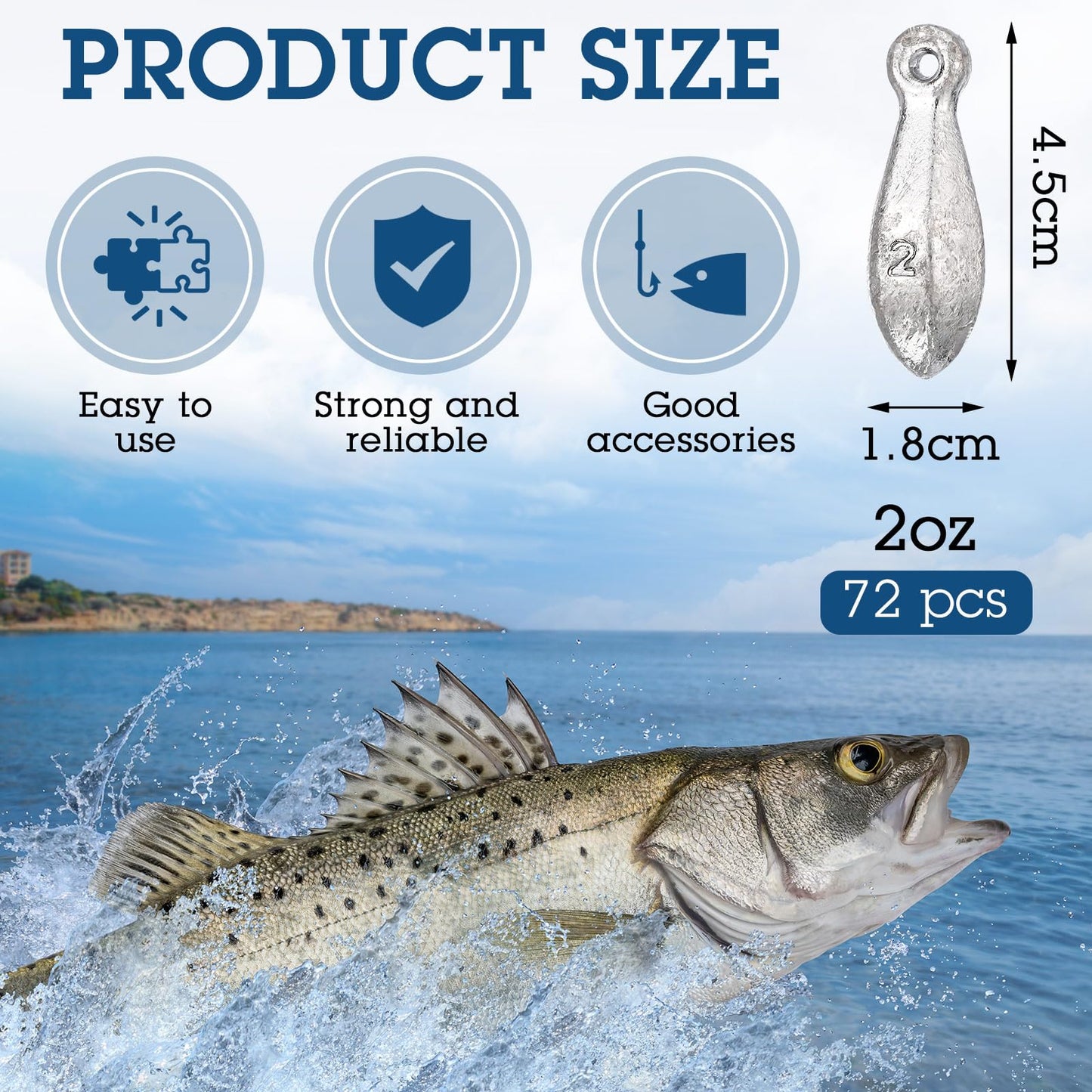 Glimin 72 Pcs Bank Sinker Fishing Weights Sinkers Bank Weights for Ocean Saltwater Freshwater Surf Bass Catfishing Fishing Casting Gear Tackle(2 oz)