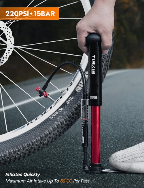 Tiakia Mini Bike Floor Pump with Gauge 220psi High Pressure Compact Bike Pump Aluminum Tire Pump Portable Bicycle Air Pump fits Schrader Presta Valve Hand Pump for Road Mountain Bike Balls