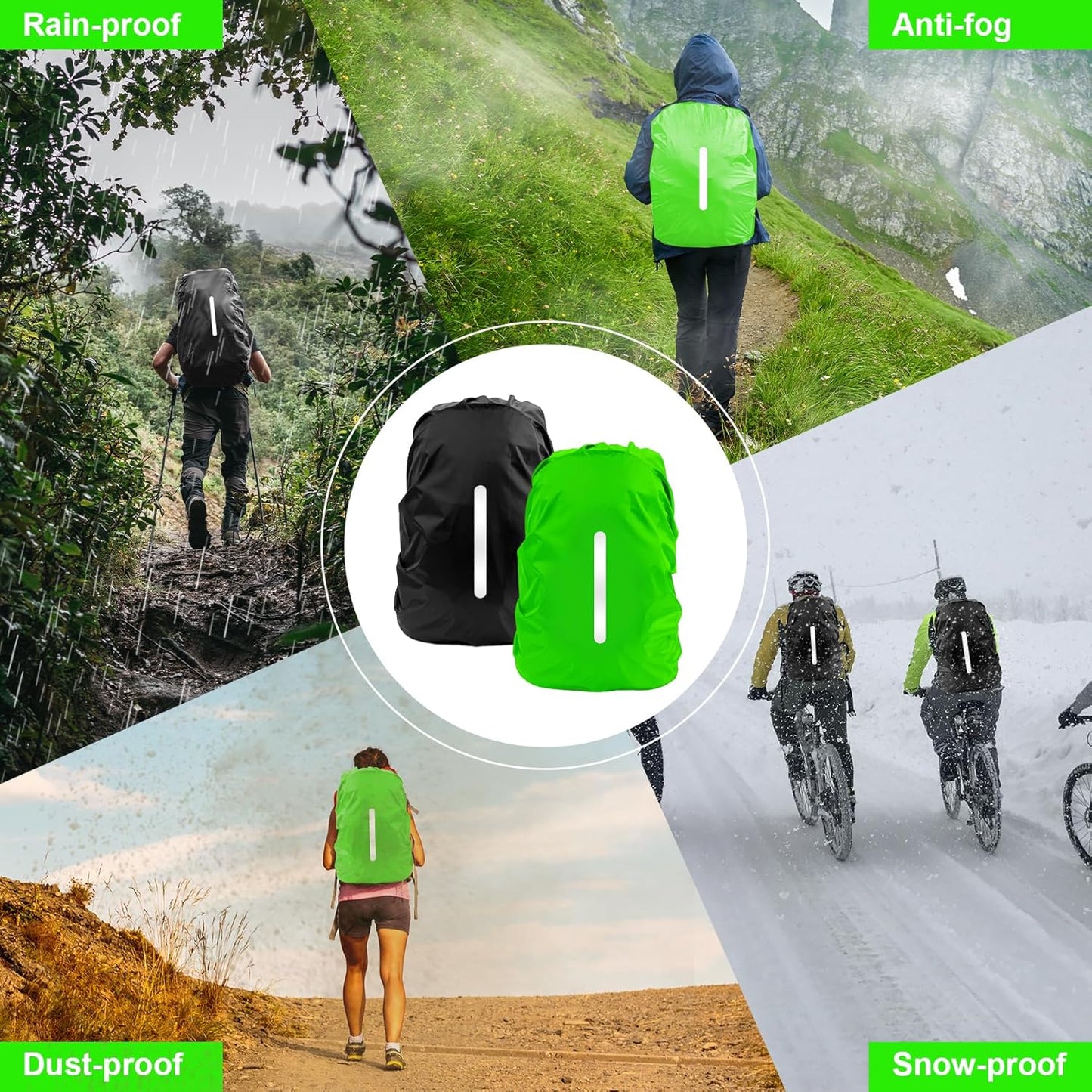 LAMA 2pcs Waterproof Rain Cover for Backpack, Reflective Rainproof Protector for Anti-dust and Anti-Theft M 30L-40L Black