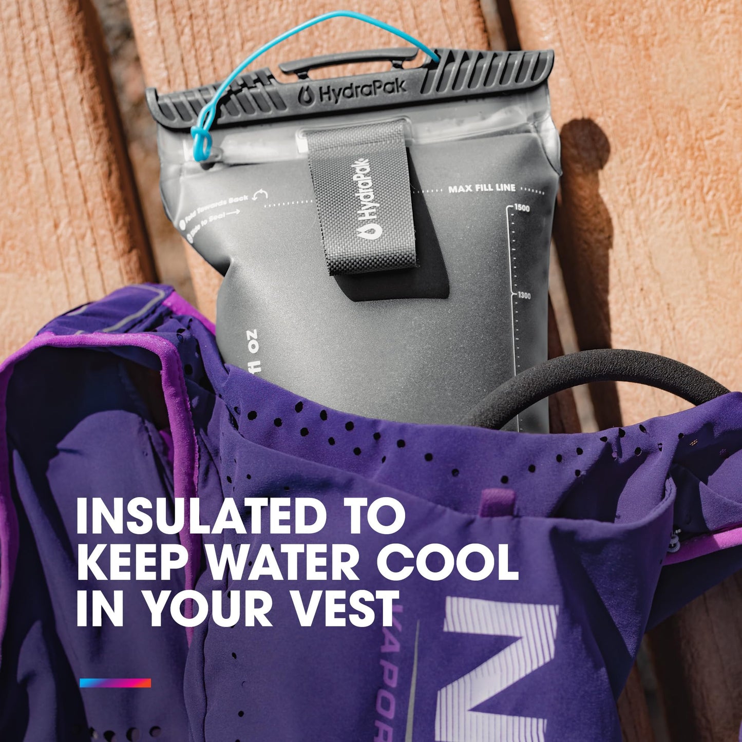 Hydrapak Velocity IT Insulated Water Bladder/Reservoir for Running Hydration Vests, 1.5-Liter (50 oz.), Reversible for Easy Cleaning, Safe & Reliable