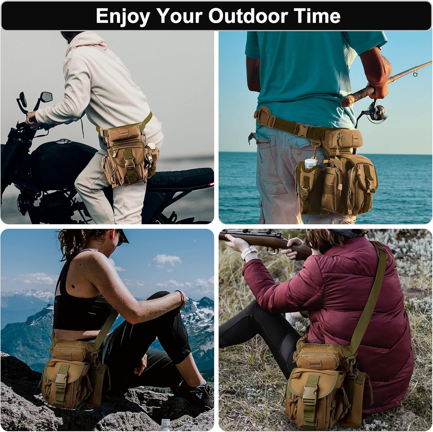 Jueachy Drop Leg Bag for Men Tactical Metal Detecting Thigh Pack with Water Bottle Pouch