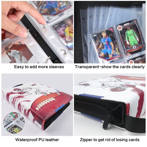 Silkchio Football Card Binder 900 Pockets, 9-Pocket Album for Sports Trading Cards, Portable Collectible Binder with 50 Removable Sleeves