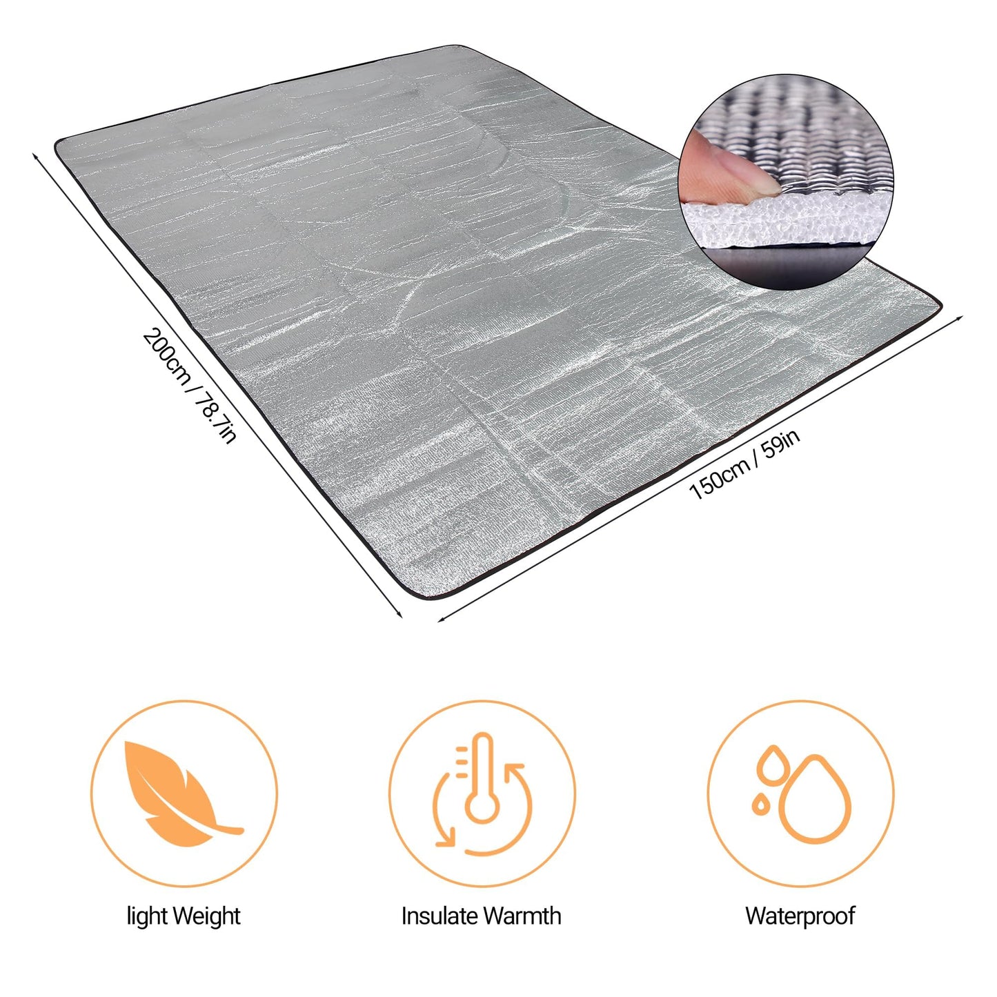 喜马拉雅 Himalaya Foam Foil Blanket Lightweight Camping Mat Outdoor Roll-up Portable Waterproof Sleeping Mat for Hiking Backpacking Double-Sided Aluminum Camping Accessories(78"x59")