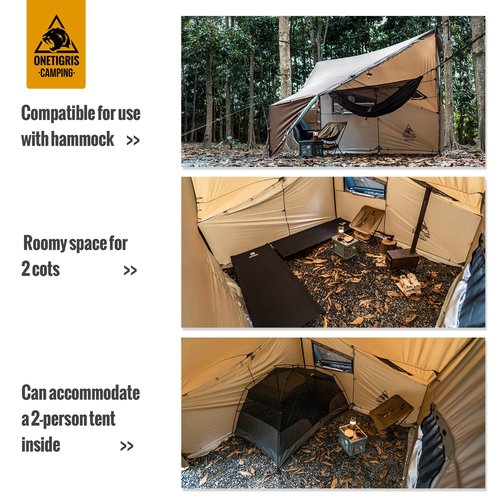 OneTigris COZSHACK Hot Tent, Large Spacious 4 Person Tent with Stove Jack, Windproof Waterproof Tent for Wood Stove Bushcraft Camping Travel Truck Family (Coyote Brown)