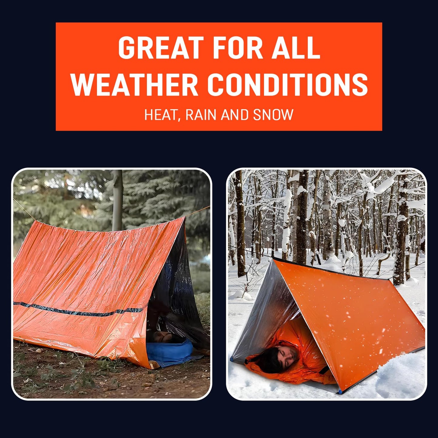 2 Emergency Survival Tent Life Shelter 2 Person Mylar Tube Tents Tarp with Whistle & Paracord Year-Round All Weather Protection for Car Outdoor Hiking Camping Gear Equipment