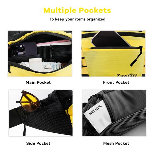 Zavothy Waist Bag for Women & Men, Fashionable Fanny Pack for Hiking, Running & Cycling, with Detachable Water Bottle Holder, Adjustable Waist Pack for Outdoor Activities, Black