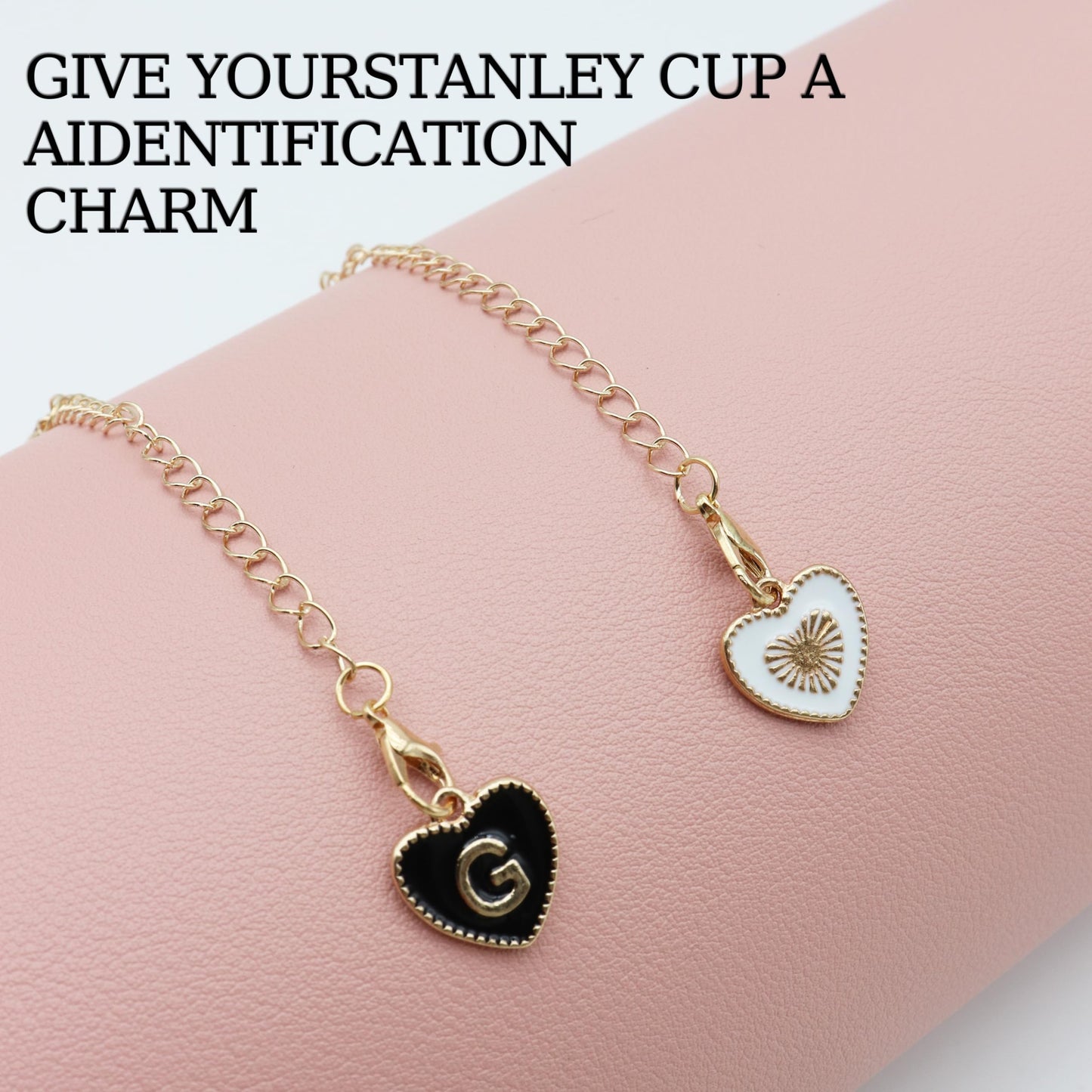 2Pcs Letter Charm Accessories for Stanley Cup,Name ID Initial Letter for Stanley Tumbler Water Cup,Heart Shape & Four Leaf Clover Initial Personalized Handle Charm for Stanley Cup Accessories Chain(M)