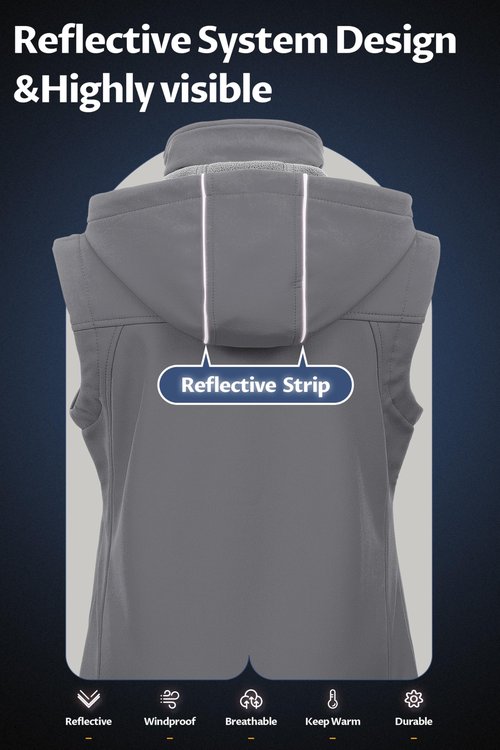 CREATMO US Womens Winter Vest Women Casual Fleece Zip Hooded Running Women's Polar Vest Lightweight With Zipper Pockets For Hiking Golf Light Grey 2XL