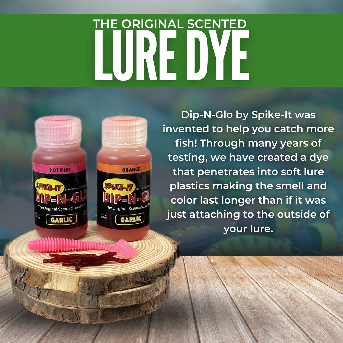 Spike-It Dip-N-Glo Garlic Lure Dye | Lure Dip for Soft Plastic Baits | Strong Garlic Scent & Vivid UV Color | Make your Lures Unresistable to All Fish | Pack of 5 x 2 Oz Bottles