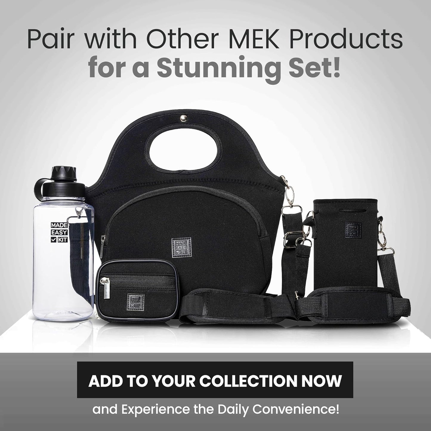 Insulated Neoprene Water Bottle Carrier | Adjustable Sling Pouch | Black, Large