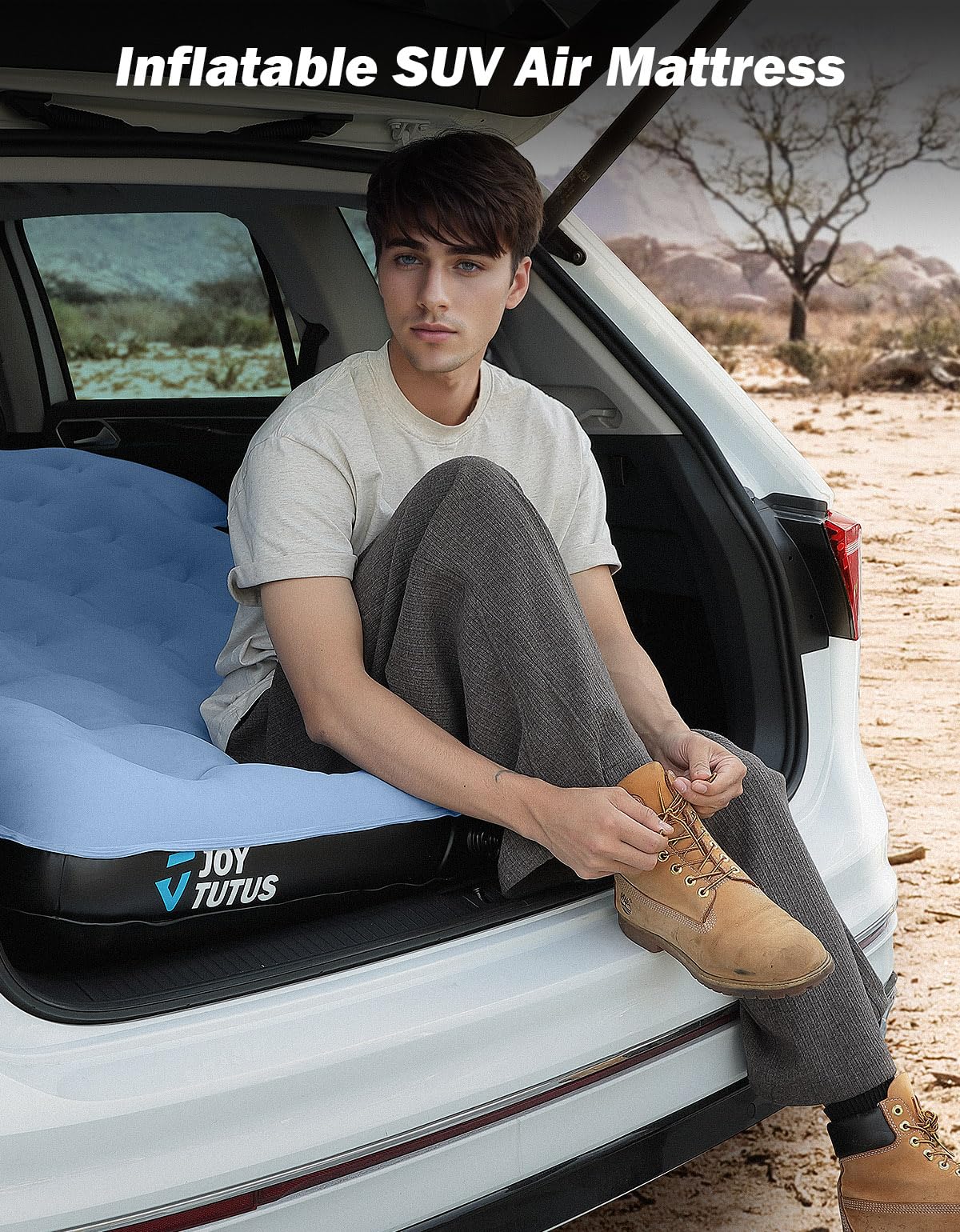 JOYTUTUS SUV Mattress for Car Camping, Upgraded Flocking and Extra Thick Oxford Surface SUV Air Mattress,Camping Bed Mattress with 2-in-1 Air Pump, 2 Pillows & Carry Bag (Blue)