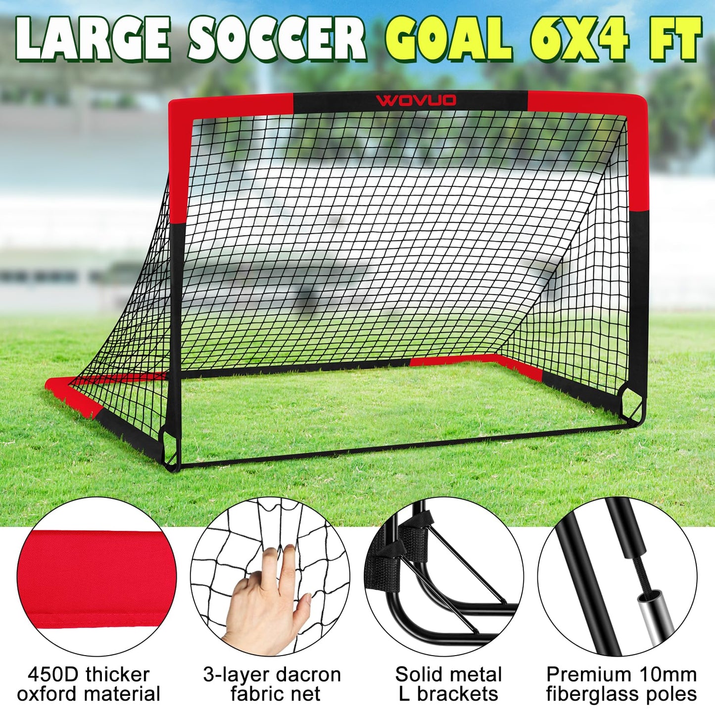Kids Soccer Goals for Backyard Set of 2, 6x4 ft Portable Toddler Soccer Goal Training Equipment with Soccer Target, Ball, Cones, Soccer Net for Kids Age 3-5 6-8 8-12 10-12-14 Outdoor Sports Games Gift