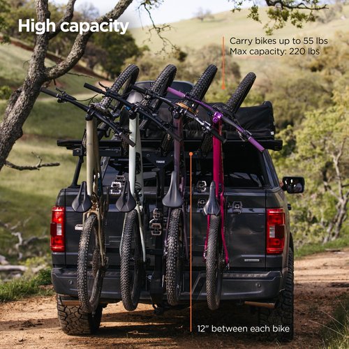 Thule Revert Vertical Hitch Bike Rack, Mountain Bike Rack for Trucks and Vans, Assisted Lift and Lower, 4 Bike Hitch Rack, e-Bike Compatible Vertical Rack, no Frame or Fork Contact