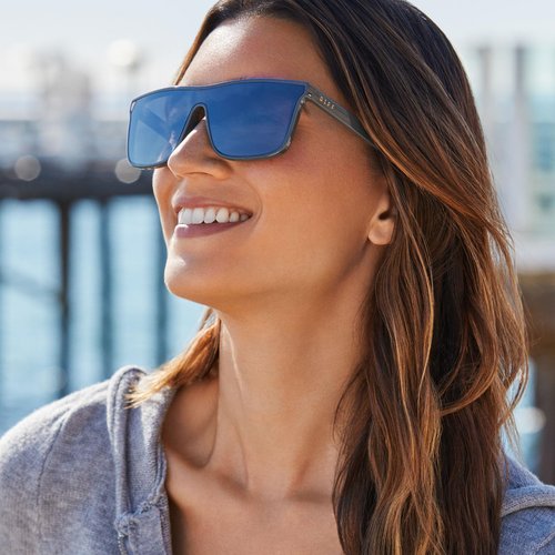 DIFF Sport Flash Square Polarized Sunglasses UV400 Protection, Slate Grey + Grey Gradient W/Silver Flash