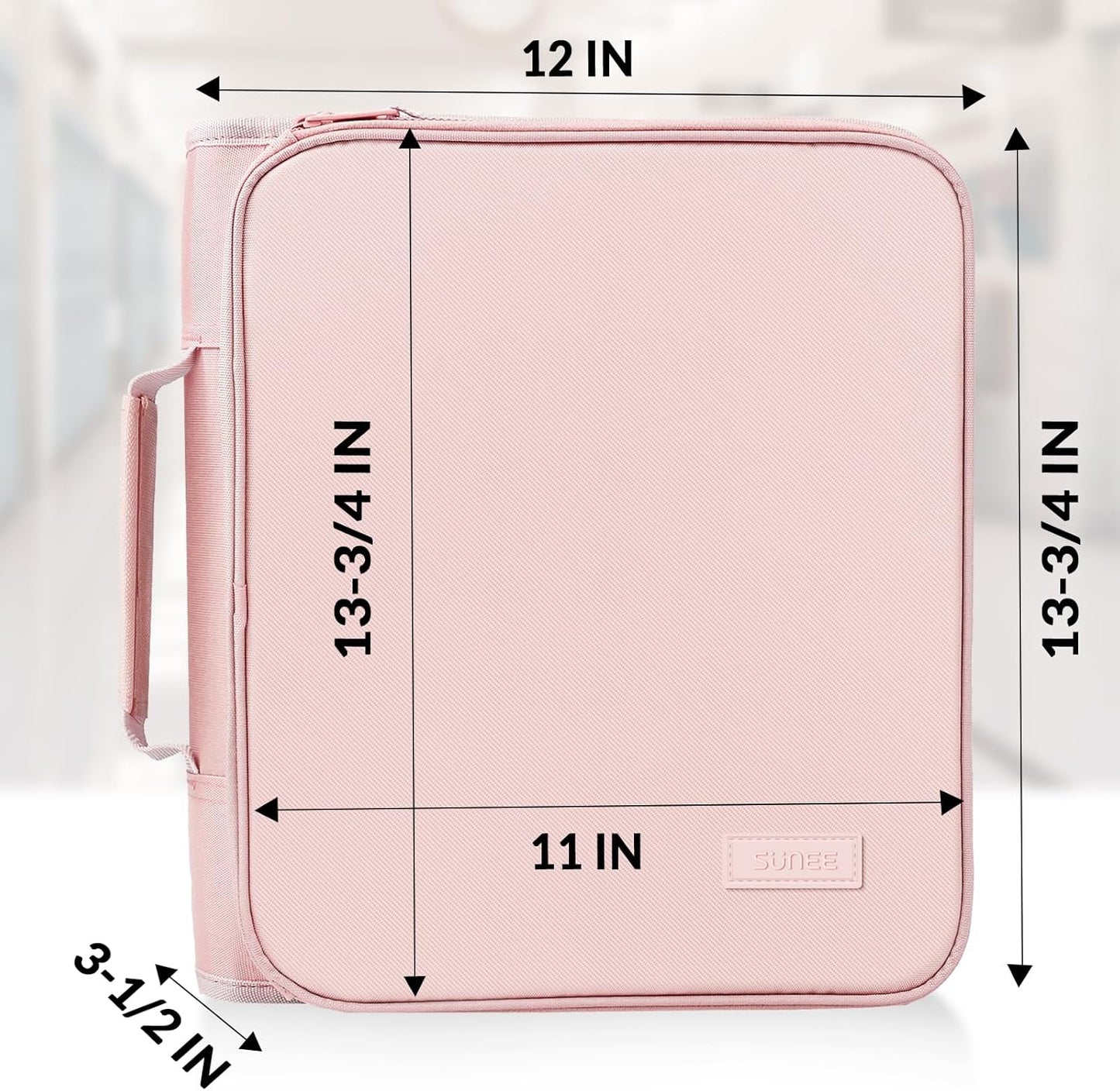 SUNEE Zippered Binder Bag with Handle, 2-Inch 3-Ring O-Ring, 500-Sheet Capacity, Includes Zip Pocket, 5-Tab Expanding File Folder, Multi-Pocket Organizer Binder for Middle School, Pink Lotus