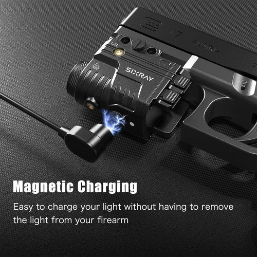 SIXRAY Rechargeable Red Laser and Flashlight for Pistol, 600 Lumen Tactical Pistol Light Laser Combo with Red Beam, Strobe, Magnetic Charging, Fit Picatinny