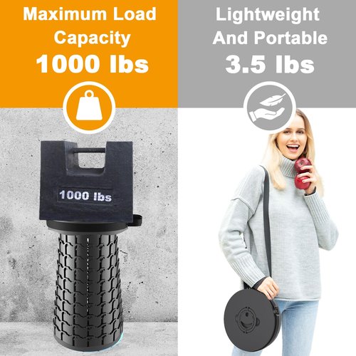 ALEVMOOM Upgraded XXL 19.7" Collapsible Stool, Heavy Duty Portable Folding Stool Max Load 1000 lbs, Retractable Telescoping Foldable Seat for Camping Fishing Hiking Travel BBQ
