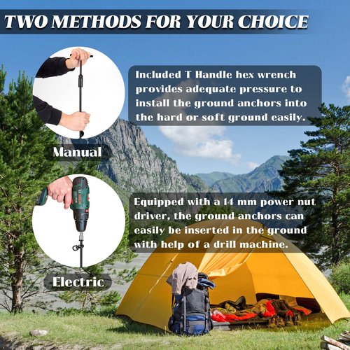 FAURIMMER 12 Pack Ground Anchor Heavy Duty Earth Anchors with T Handle Hex Wrench & Power Nut Driver, Metal Stakes Ground Anchors Screw in for Swing, Trampoline, Tents, Securing Animals