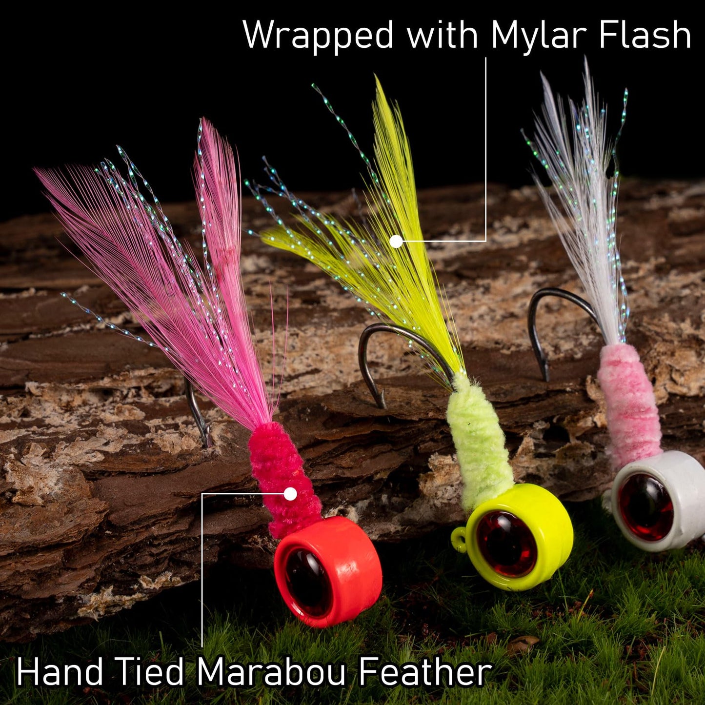 Dr.Fish 10 Pack Crappie Jig Marabou Jig Hand-Tied Freshwater Ball Fishing Jig Hooks Sickle Hook Bass Trout Panfish Bluegill Walleye Fluorescent Yellow 1/16oz