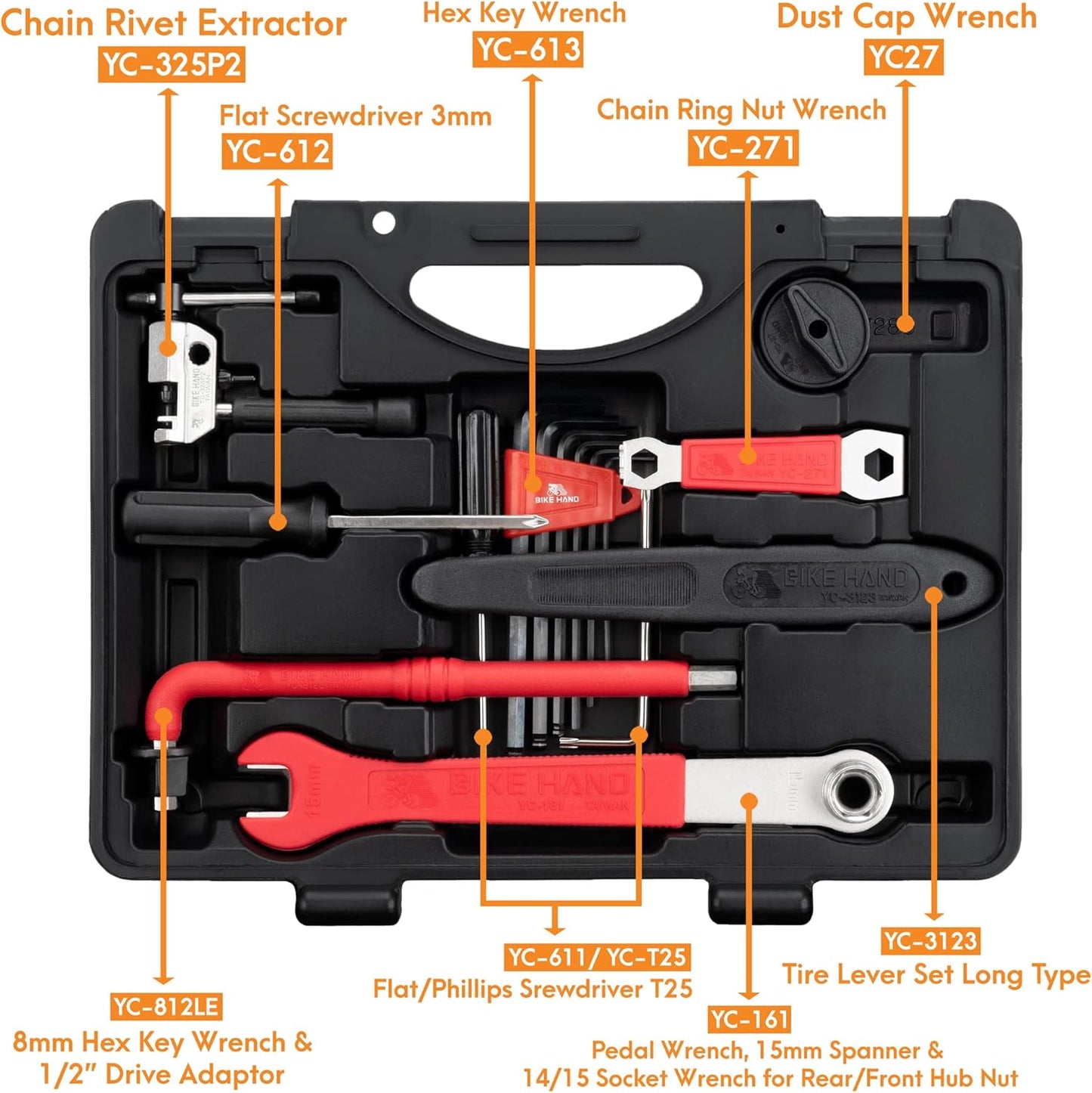 BIKEHAND 18 Piece Bike Bicycle Repair Tool Kit Set - Great Bike Maintenance Tools for Mountain & Road Bike -Bike Tools Set Complete with Torque Wrench