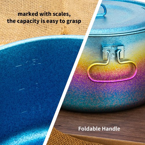 TiTo Titanium 1950ml Outdoor Titanium Pot with Lid Folding Bail Handle Ultralight Portable Kitchen Cookware Hanging Pot for Camping Hiking Picnic Backpacking Soup Pot (Ice Colorful)