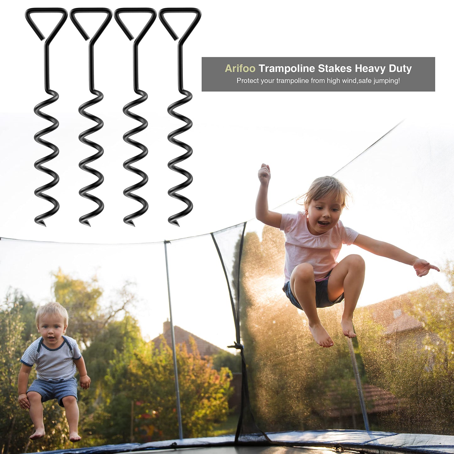 Trampoline Stakes Heavy Duty Strong and Galvanized Steel Corkscrew High Wind Anchor Kit for Trampoline Camping Tents Tie Down Anchors