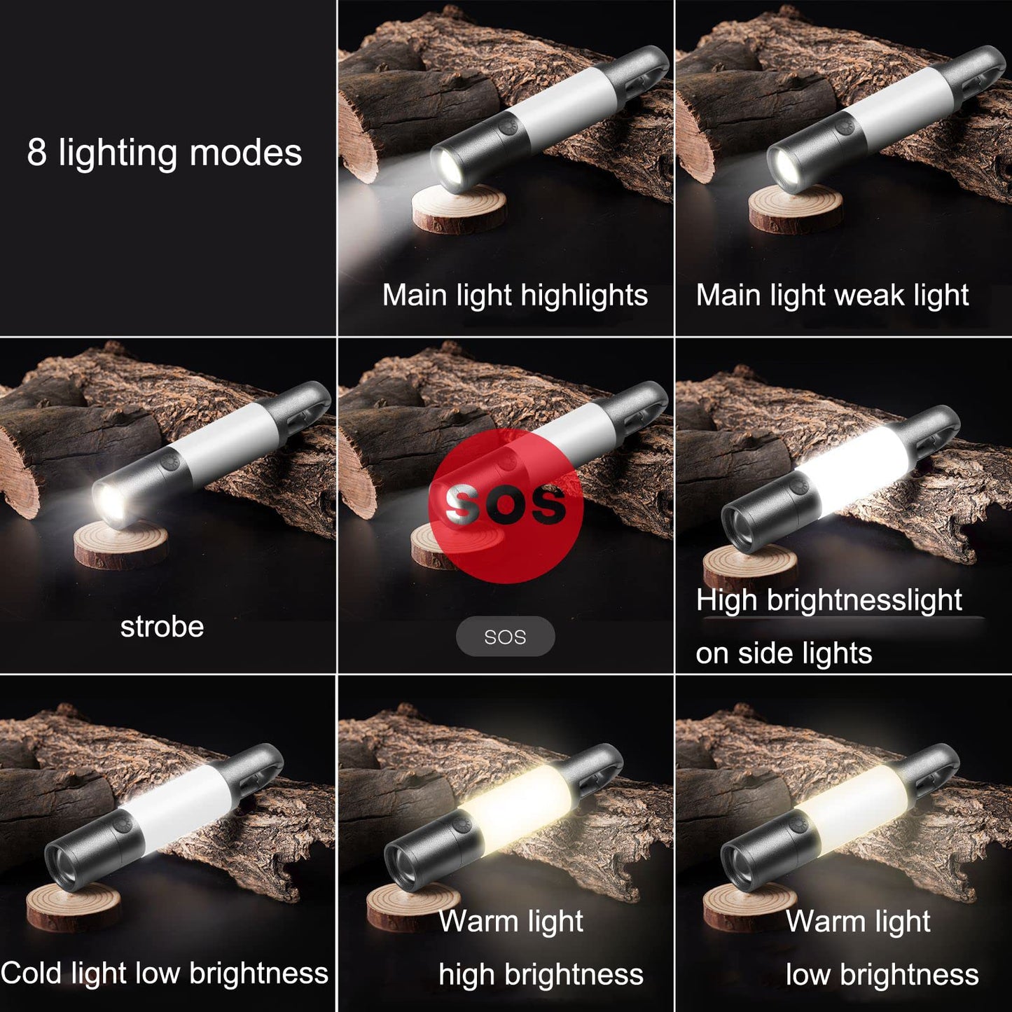 poyoelf Zoomable Led Flashlight with COB Sidelight with Magnetic Hook,Rechargeable EDC Small Lantern Flashlight,Waterproof,Tactical Portable Handheld Torch for Camping,Hiking,Emergency,Home Use(Grey)