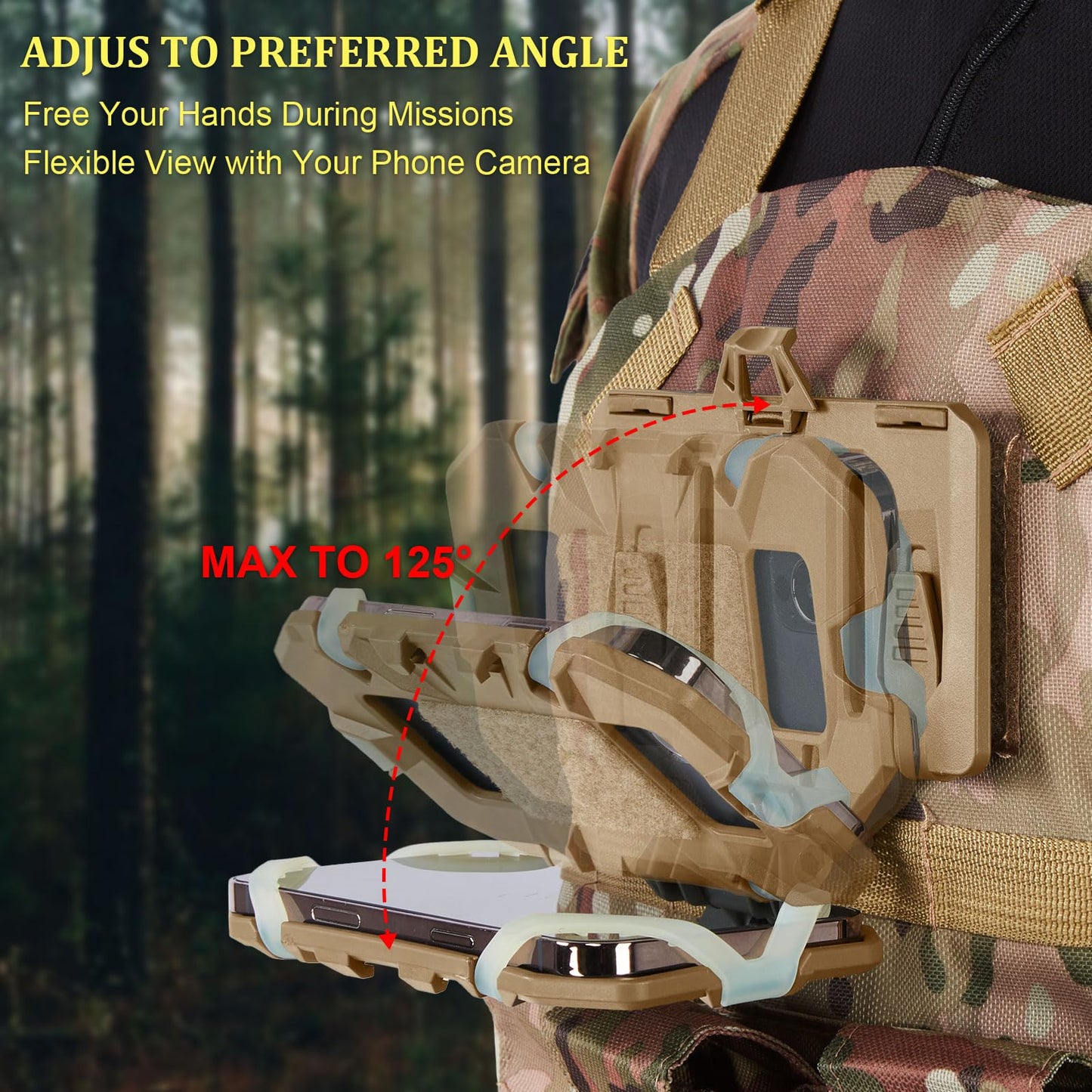 AGPTEK Universal Molle Tactical Phone Holder - Chest Mount for Tactical Vests and Plate Carriers, Phone Mount Fits 4.7"-6.7" Cell Phones, Ideal for Outdoor Paintball, Airsoft, and Hunting(Tan)