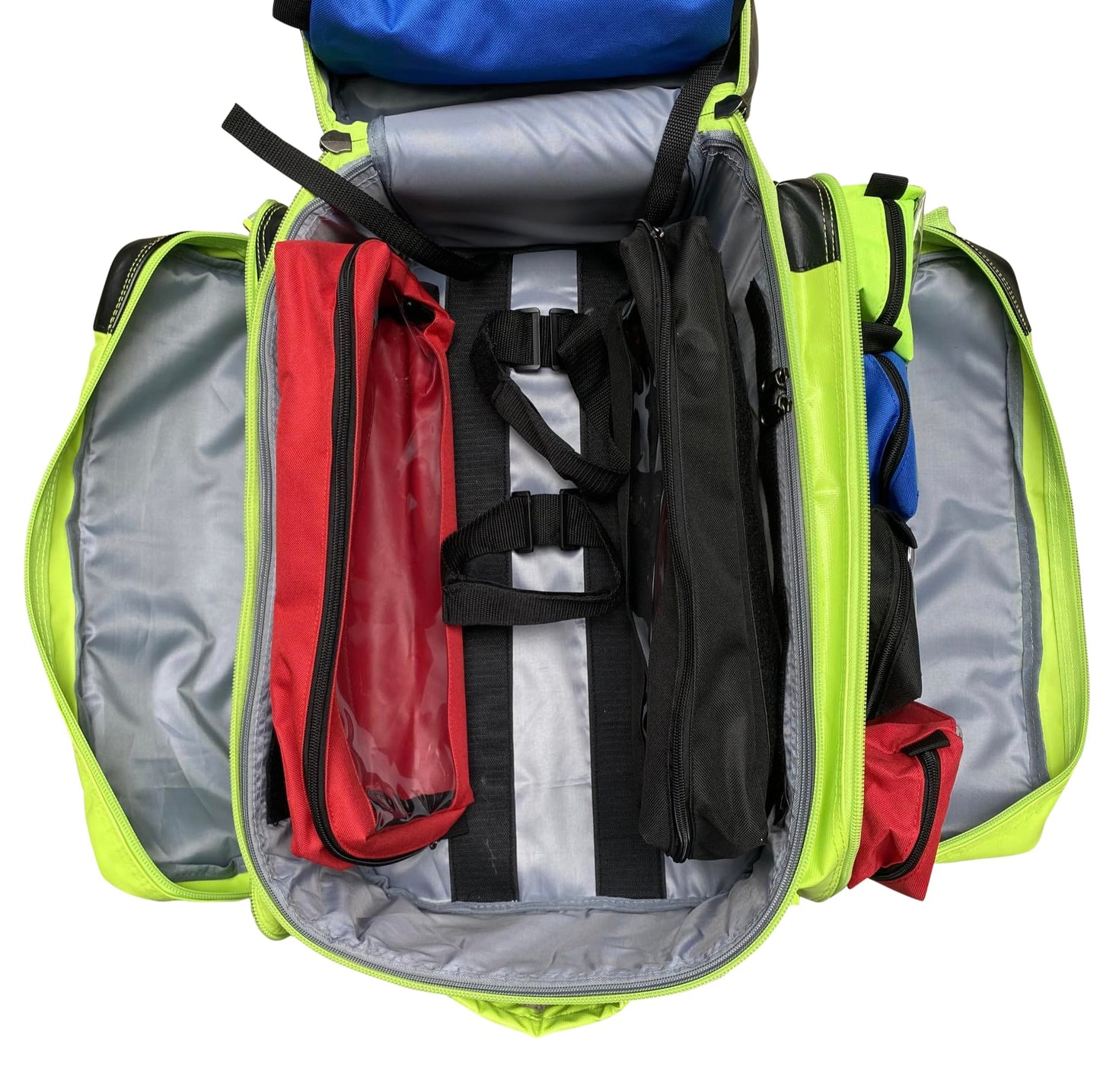 Kemp USA Ultimate EMS Backpack For EMS - Emergency Supplies - EMT Bag Fits BLS/ALS Equipment and D Tank Oxygen Cylinder - Premium Fluid Resistant Tarpaulin Fabric (Neon Green)
