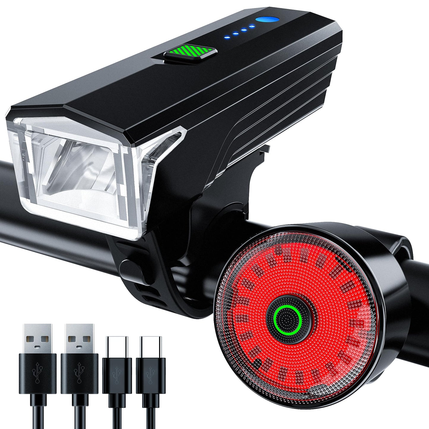 2025 Anti-Glare Front Rear Sensor 3000Lux Bike Lights, 5+6 Kind Warning Modes Bicycle Light and Tail Light Set, Long Time Waterproof Bike Accessories for Night Riding City Streets Mountain, Black