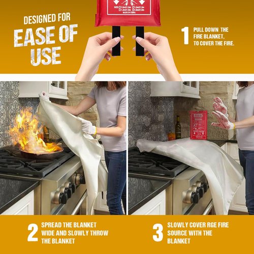 Firstop Fire Blanket, 47”x 47” Fire Extinguisher Blankets for Home & Kitchen, High Heat Resistant Fire Suppression Blankets for Home Safety, Grill, Car, Office, Warehouse, and Camping