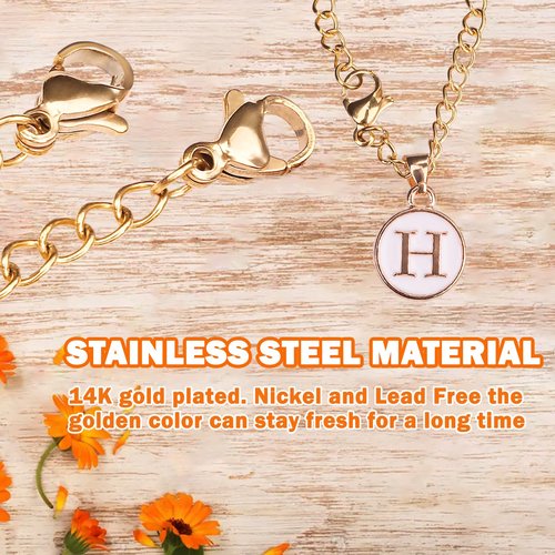 HEYSKAY 2Pcs Water Bottle Letter Accessories for Stanley Cup, Name ID Handle Charm for Simple Modern Tumbler, Round Initial A (White & Black) With 14K Gold Plated Chain
