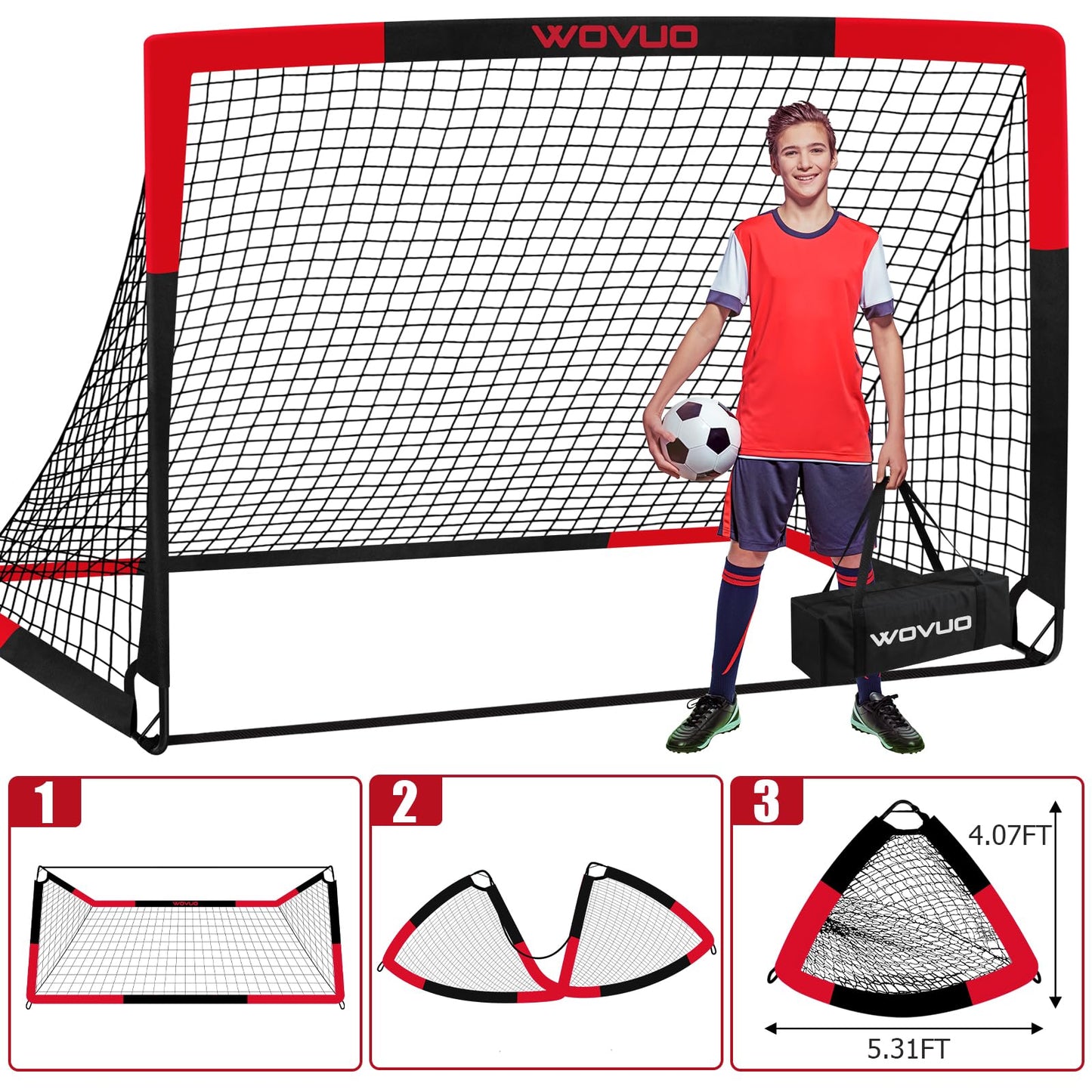Kids Soccer Goals for Backyard Set of 2, 6x4 ft Portable Toddler Soccer Goal Training Equipment with Soccer Target, Ball, Cones, Soccer Net for Kids Age 3-5 6-8 8-12 10-12-14 Outdoor Sports Games Gift