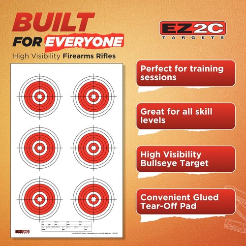 25, 50, 75 Yard Rifle Targets (25 Pack), Long Range Shooting Paper Targets (100 yd), Bullseye Target Style, High Visibility Firearms, Pistol, Airsoft and BB Gun Rifles Target 11" x 17"