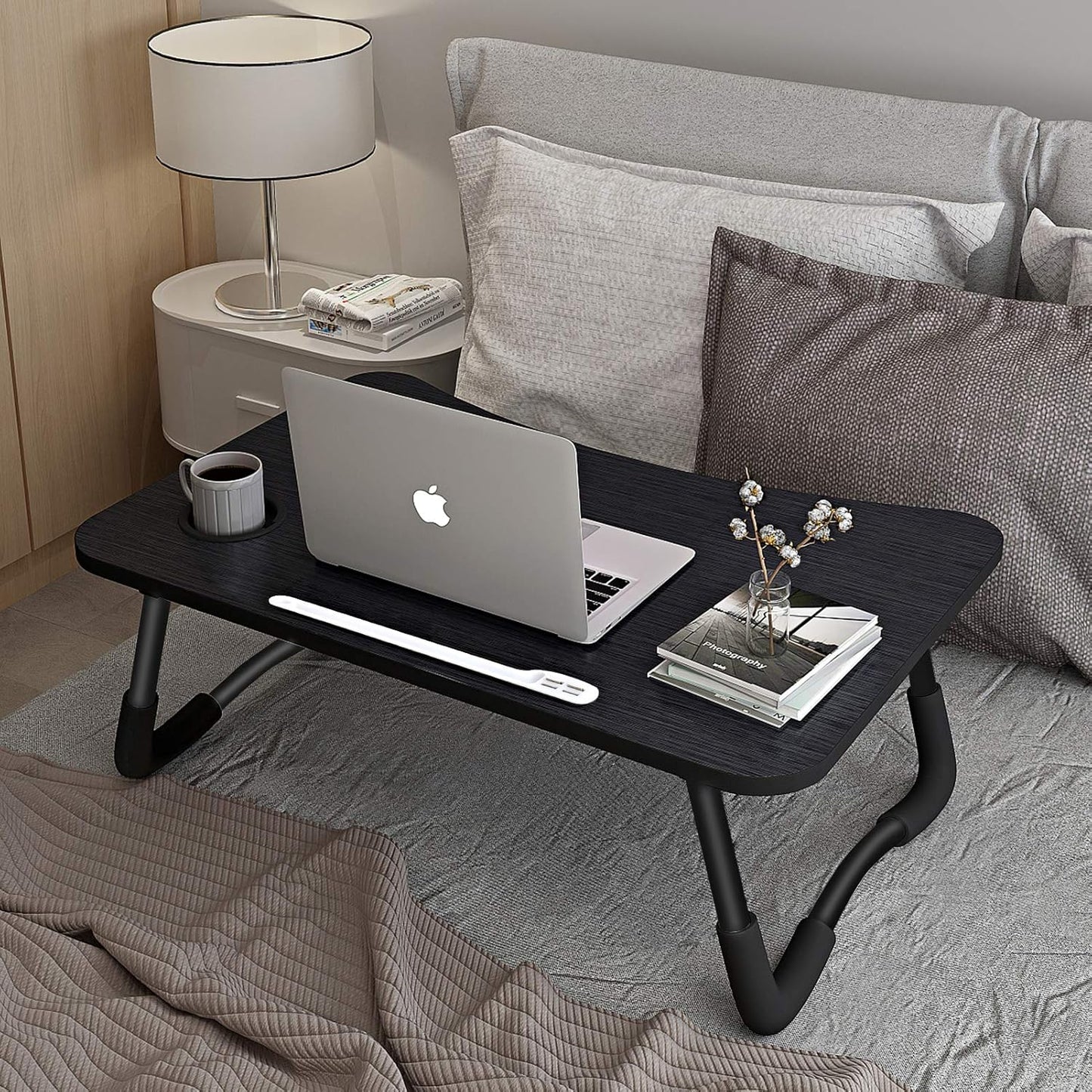 Laptop Bed Desk,Portable Foldable Laptop Lap Desk Tray Table with USB Charge Port/Cup Holder/Storage Drawer,for Bed/Couch/Sofa Working, Reading